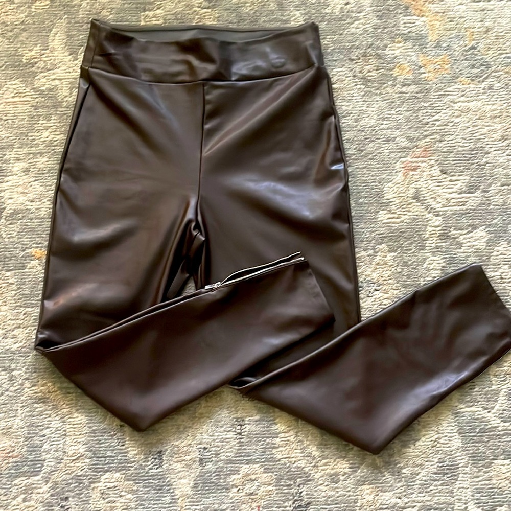 Abercrombie & Fitch faux leather leggings dark espresso brown